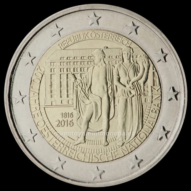 Imagen orientativa: 2 euros Austria 2016, 200 años del Banco Nacional de Austria