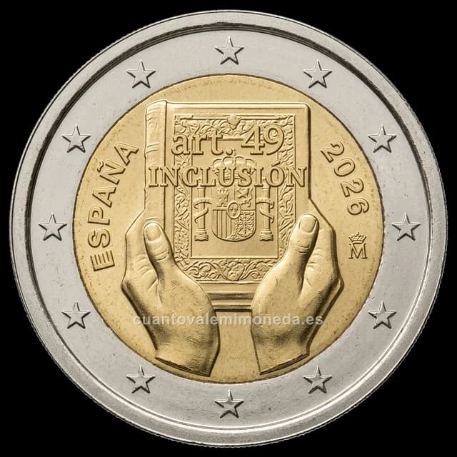 Imagen orientativa: 2 euros España 2026, artículo 49 de la Constitución (inclusión de las personas con discapacidad)