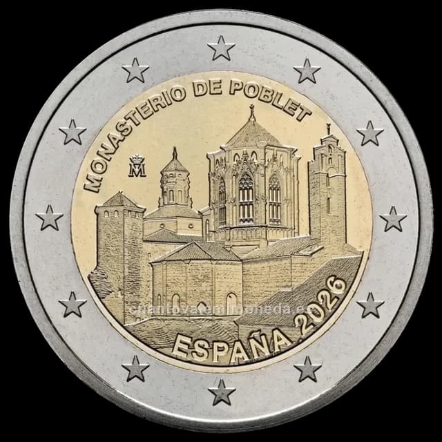 Imagen orientativa: 2 euros España 2026 Monasterio de Poblet