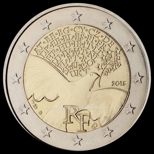 Imagen orientativa: 2 euros Francia 2015, 70 años de paz en Europa