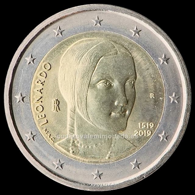 Imagen orientativa: 2 euros Italia 2019, 500 años de la muerte de Leonardo da Vinci