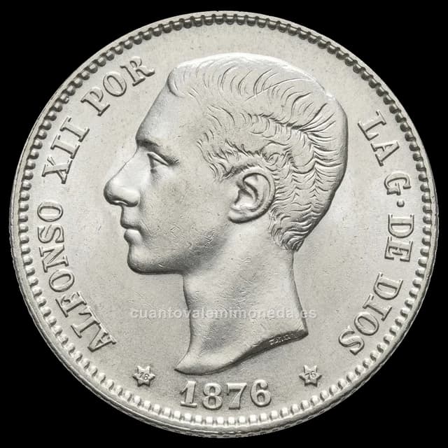 Imagen orientativa: 1 peseta 1876 Alfonso XII (plata), estrellas 18-76 DEM