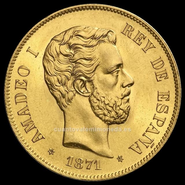 Imagen orientativa: 100 pesetas 1871 Amadeo I (oro), SDM