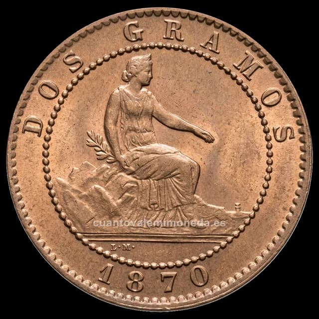 Imagen orientativa: 2 céntimos 1870 Gobierno Provisional (bronce), OM