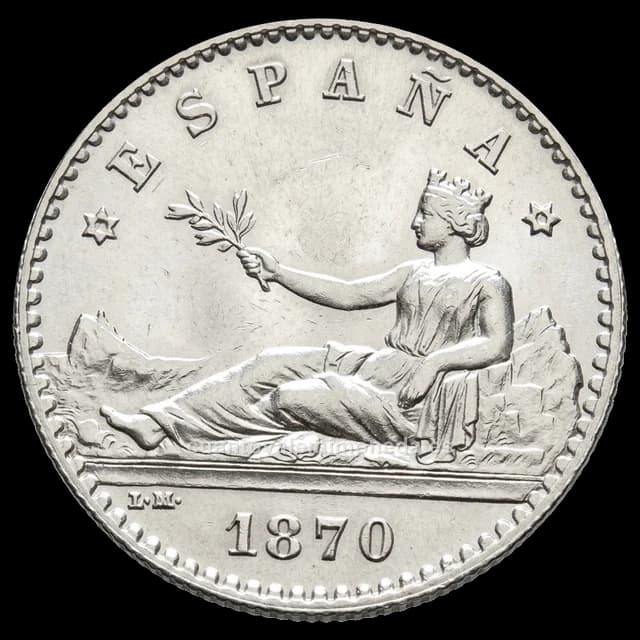Imagen orientativa: 20 céntimos 1869 Gobierno Provisional (plata), estrellas 6-9 SNM