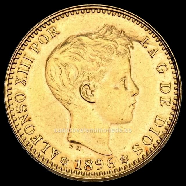 Imagen orientativa: 20 pesetas 1896 (oro), reacuñación de 1961-62, estrellas 19-61 y 19-62