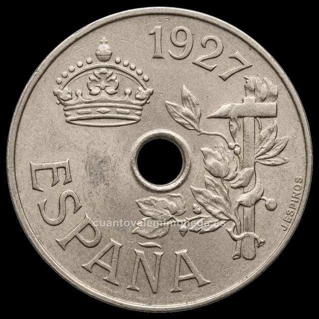 Imagen orientativa: 25 céntimos 1927 Alfonso XIII (cuproníquel), corona, PCS