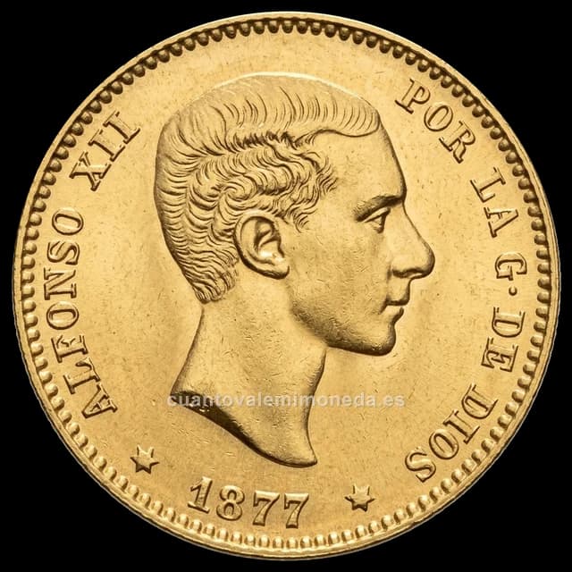 Imagen orientativa: 25 pesetas 1881 Alfonso XII (oro), primer tipo sin patillas