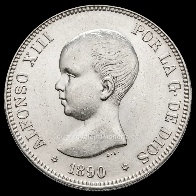 Imagen orientativa: 5 pesetas 1888 Alfonso XIII (plata), pelón, MSM