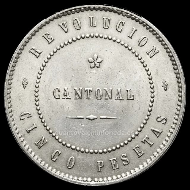 Imagen orientativa: 5 pesetas 1873 Revolución Cantonal de Cartagena (plata)