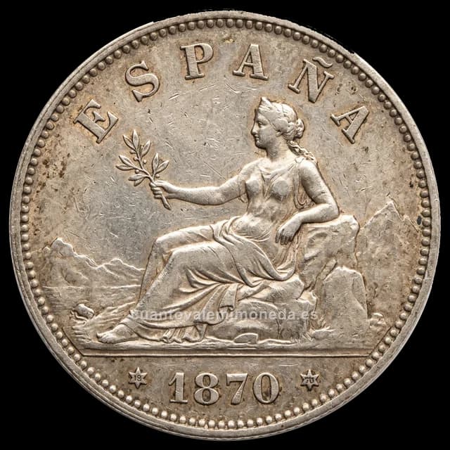 Imagen orientativa: 5 pesetas 1870 Gobierno Provisional (plata), estrellas 18-70 SNM