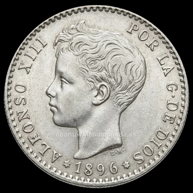 Imagen orientativa: 50 céntimos 1896 Alfonso XIII (plata), cadete, estrellas 9-6 PGV