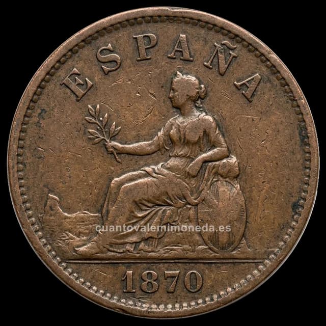 Imagen orientativa: 5 céntimos 1870 Gobierno Provisional (bronce), perra chica, OM