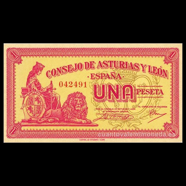 Imagen orientativa: Billete de 1 peseta 1937 (Consejo de Asturias y León)