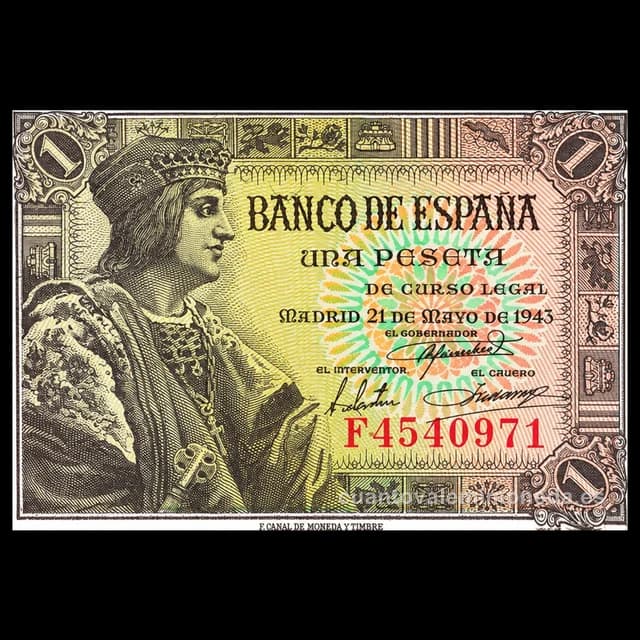 Imagen orientativa: Billete de 1 peseta 1943 (Fernando el Católico)