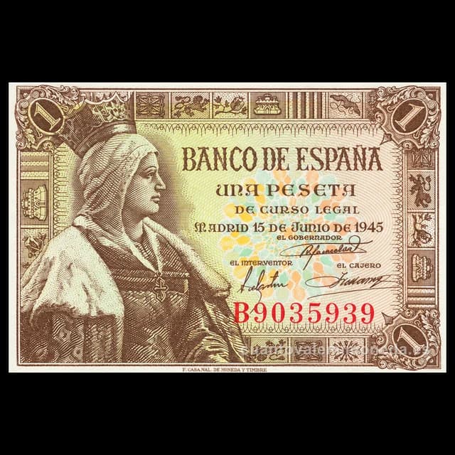 Imagen orientativa: Billete de 1 peseta 1945 (Isabel la Católica)