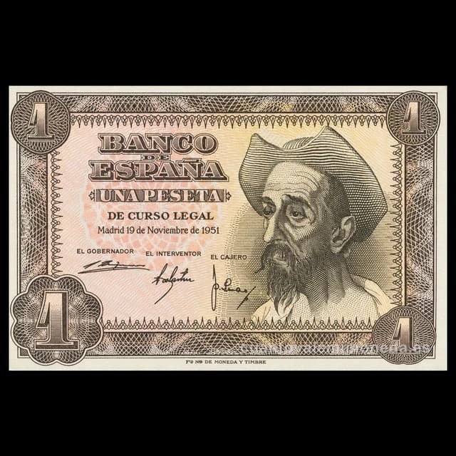 Imagen orientativa: Billete de 1 peseta 1951 (Don Quijote)