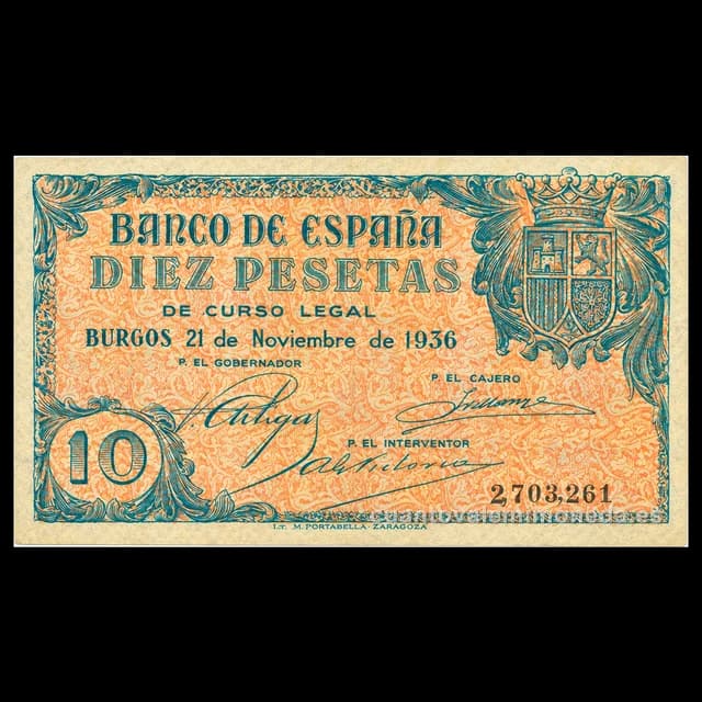 Imagen orientativa: Billete de 10 pesetas 1936 (Burgos)