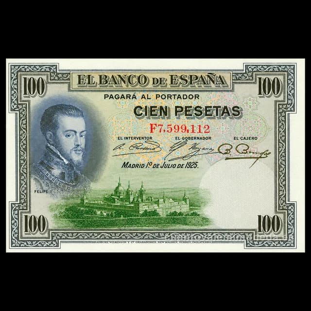 Imagen orientativa: Billete de 100 pesetas 1925 (Felipe II) sin serie