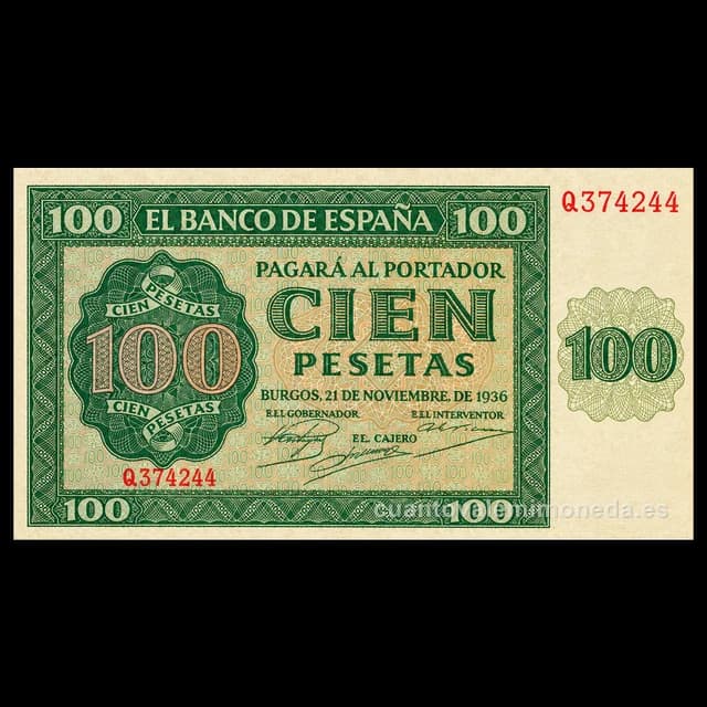 Imagen orientativa: Billete de 100 pesetas 1936 (Burgos)