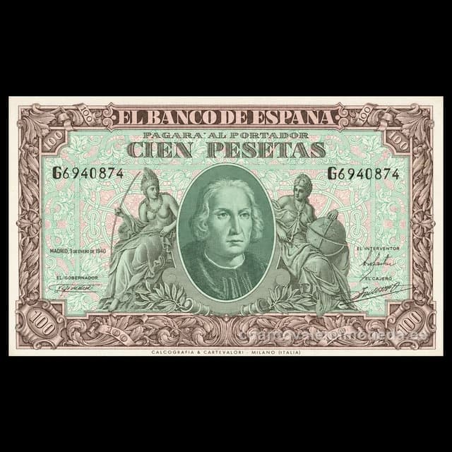 Imagen orientativa: Billete de 100 pesetas 1940 (Cristóbal Colón)