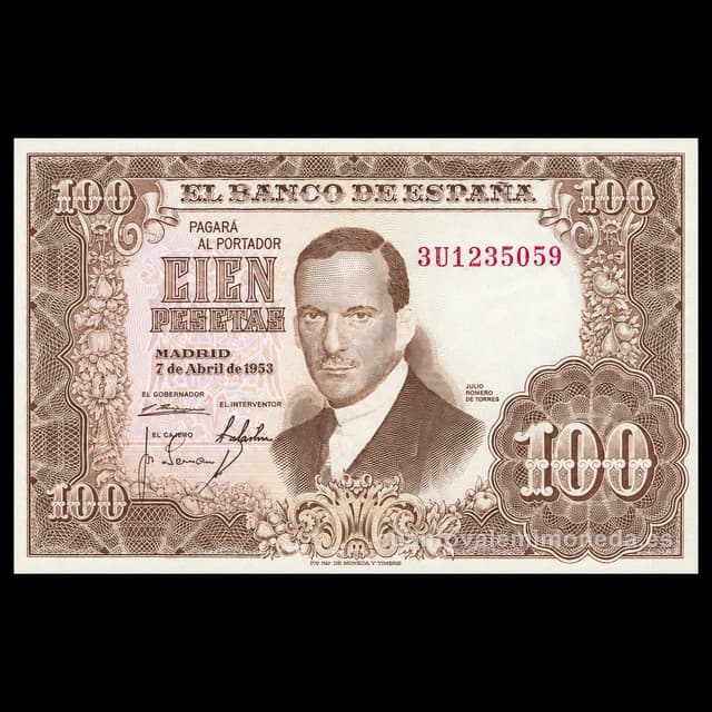 Imagen orientativa: Billete de 100 pesetas 1953 (Julio Romero de Torres)
