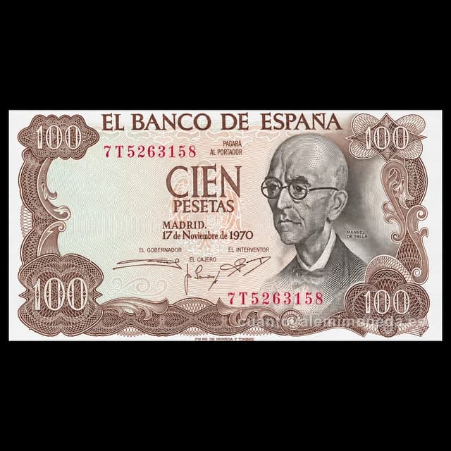 Imagen orientativa: Billete de 100 pesetas 1970 (Manuel de Falla)