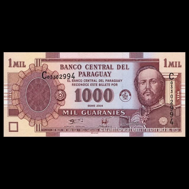 Imagen orientativa: Billete de 1000 guaraníes Paraguay 1995-2005 (Solano López, papel)
