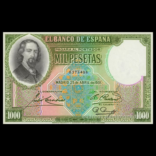 Imagen orientativa: Billete de 1.000 pesetas 1931 (José Zorrilla)