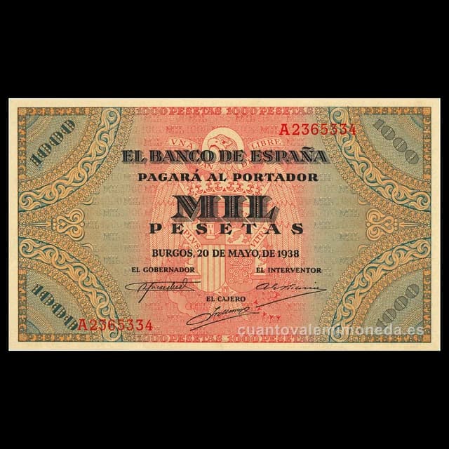 Imagen orientativa: Billete de 1.000 pesetas 1938 (Burgos)