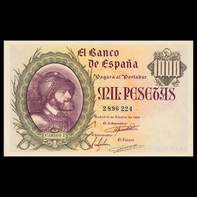 Imagen orientativa: Billete de 1.000 pesetas 1940 (Carlos I)