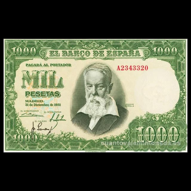 Imagen orientativa: Billete de 1.000 pesetas 1951 (Joaquín Sorolla)
