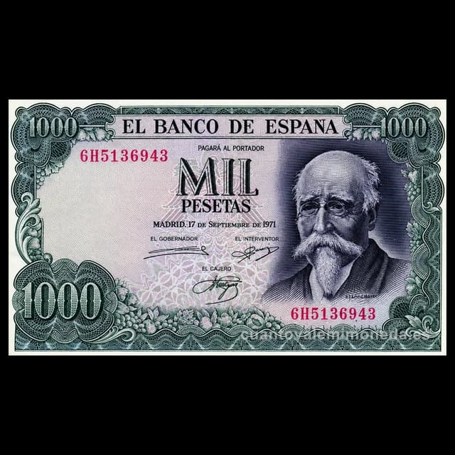 Imagen orientativa: Billete de 1.000 pesetas 1971 (José Echegaray)