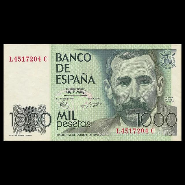 Imagen orientativa: Billete de 1.000 pesetas 1979 (Benito Pérez Galdós) sin serie