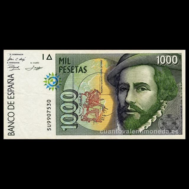 Imagen orientativa: Billete de 1.000 pesetas 1992 (Hernán Cortés y Francisco Pizarro)