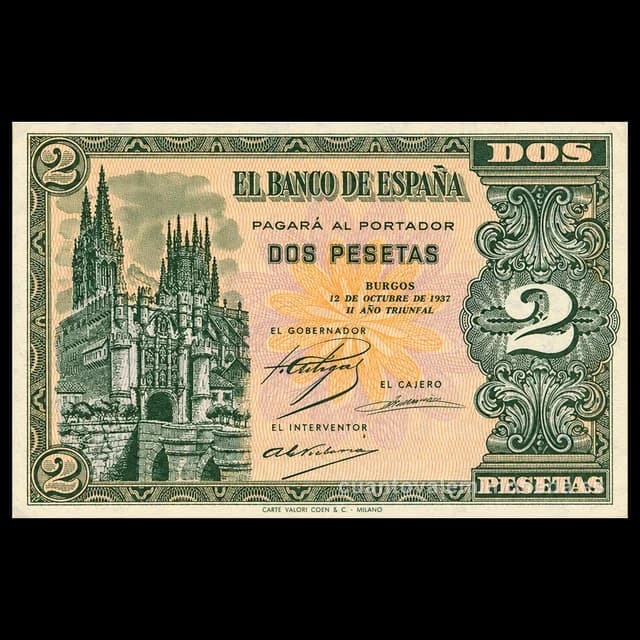 Imagen orientativa: Billete de 2 pesetas 1937 (Burgos)