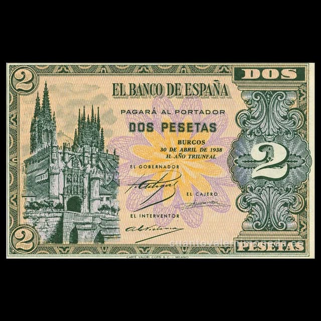 Imagen orientativa: Billete de 2 pesetas 1938 (Burgos)