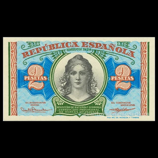 Imagen orientativa: Billete de 2 pesetas 1938 (República)