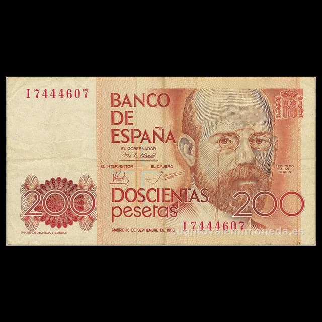 Imagen orientativa: Billete de 200 pesetas 1980 (Leopoldo Alas «Clarín»)