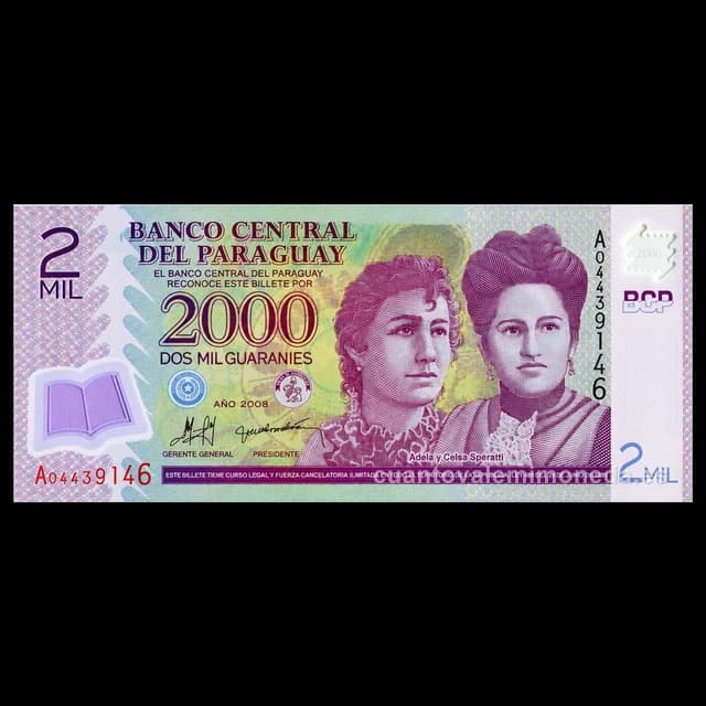 Imagen orientativa: Billete de 2000 guaraníes Paraguay 2008 (primer billete de polímero)
