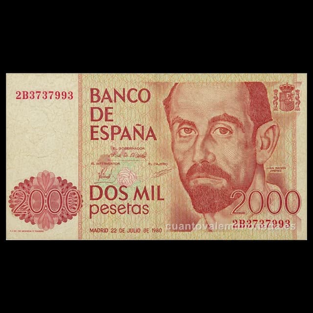 Imagen orientativa: Billete de 2.000 pesetas 1980 (Juan Ramón Jiménez)