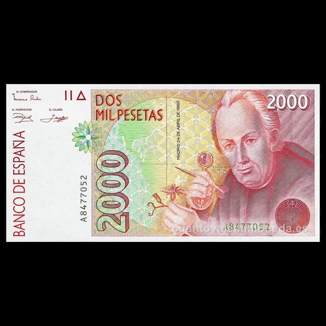 Imagen orientativa: Billete de 2.000 pesetas 1992 (José Celestino Mutis)