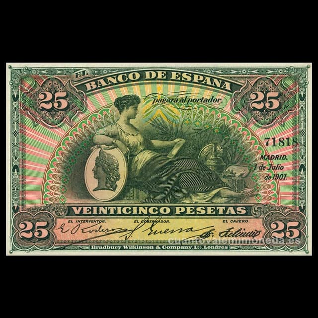 Imagen orientativa: Billete de 25 pesetas 1907 (Alhambra)