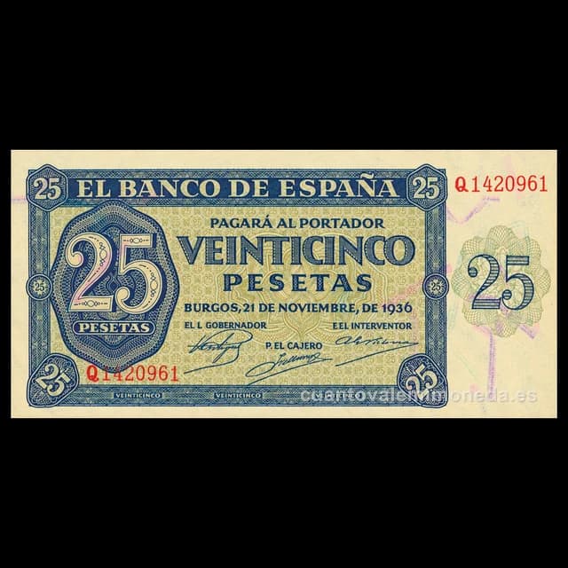 Imagen orientativa: Billete de 25 pesetas 1936 (Burgos)
