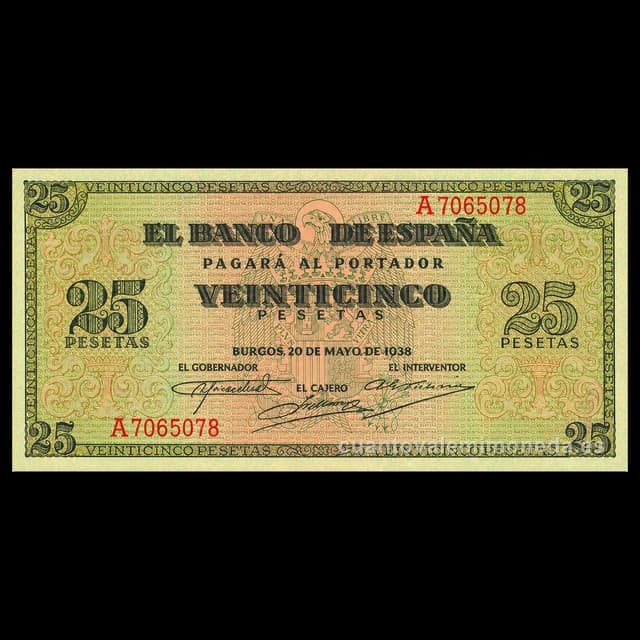 Imagen orientativa: Billete de 25 pesetas 1938 (Burgos)