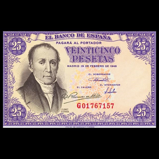 Imagen orientativa: Billete de 25 pesetas 1946 (Flórez Estrada)