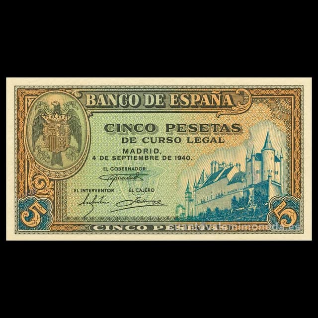 Imagen orientativa: Billete de 5 pesetas 1940 (Alcázar de Segovia)