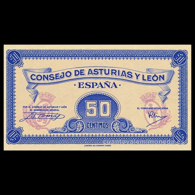 Imagen orientativa: Billete de 50 céntimos 1937 (Consejo de Asturias y León)