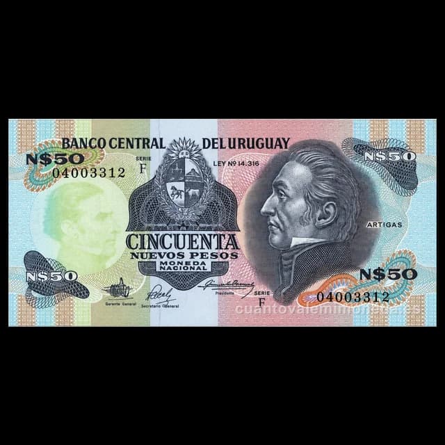 Imagen orientativa: Billete de 50 nuevos pesos Uruguay 1988-1989 (Artigas)