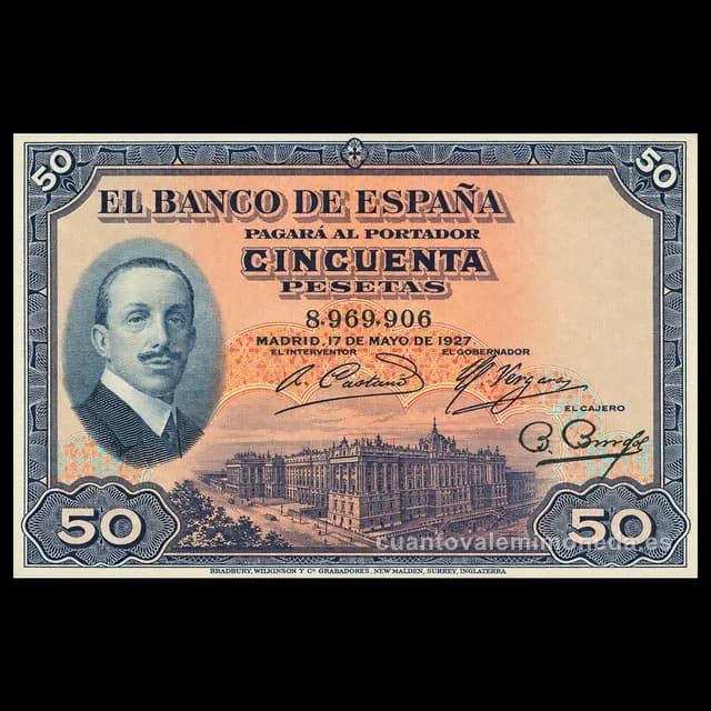 Imagen orientativa: Billete de 50 pesetas 1927 (Alfonso XIII)